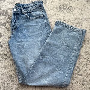 Wild Fable - Women’s Light Wash Blue Denim Jeans with White Bow Design
